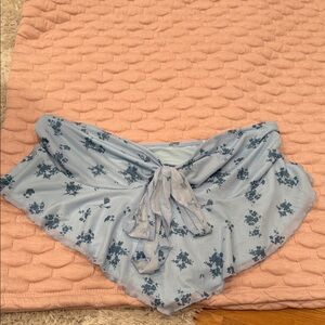 Blue floral off shoulder top with center tie